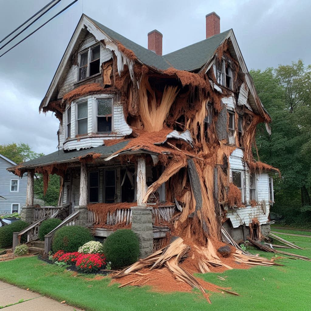 Signs Your Newtonville Home Needs a Tree Inspection Damaged tree on an Newtonville home showing signs of disease and decay